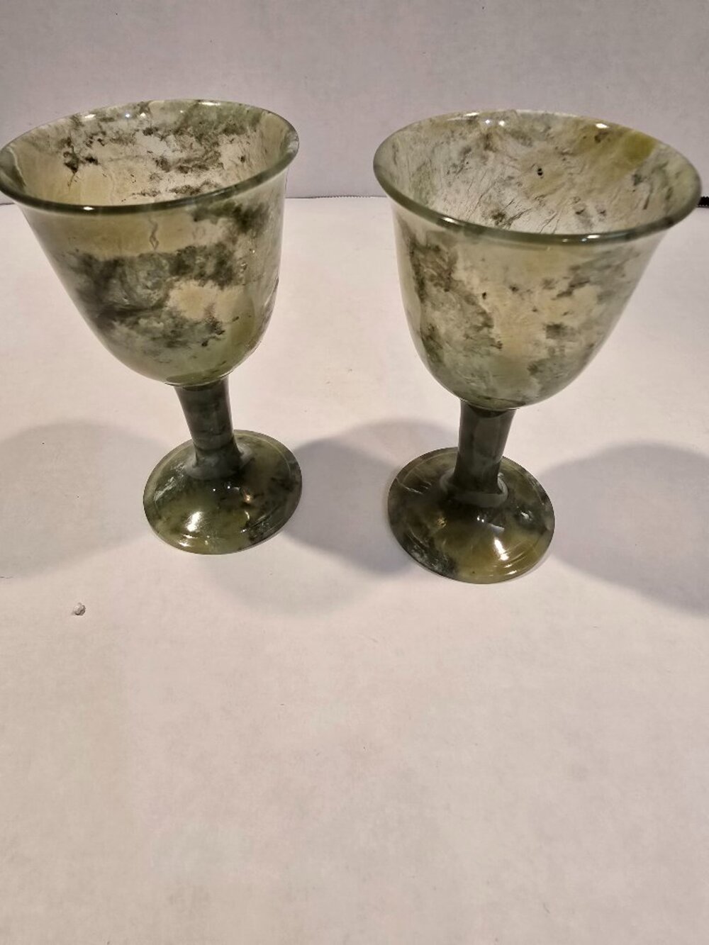 Hand-crafted Serpentine Jade Goblets Green Translucent Lot of 2 Small Vintage